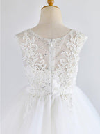 NumberSea - Ball Gown Lace Tulle Sleeveless Jewel Neck Asymmetrical Wedding First Communion Birthday Flower Girl Dresses