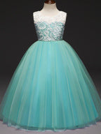NumberSea - Ball Gown Lace Tulle Sleeveless Jewel Neck Wedding Party Flower Girl Dresses