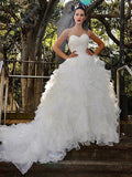 Duchesse-Linie Organza Ärmellos Pailletten Herzausschnitt Kapelle-schleppe Brautkleider