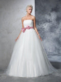 Abito da Sposa a Pallone Senza Spalline con Fiocco Senza Maniche Lungo in Tulle