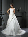 Abito da Sposa Semplice in Satin Lungo Senza Maniche con Spalline e Applique a Palloncino