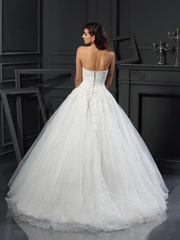 Ball Gown Sweetheart Beading Sleeveless Long Tulle Wedding Dresses
