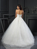 Ball Gown Sweetheart Beading Sleeveless Long Tulle Wedding Dresses