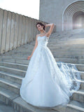 Abito da Sposa in Pizzo Semplice Scollato a Cuore Senza Maniche Lungo