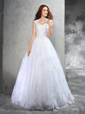 Duchesse-Linie Herzausschnitt Spitze Ärmellos Lange Organza Brautkleider