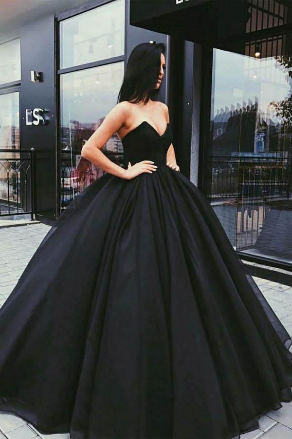 Vestido de baile preto sem alças comprido, estilo coração, PG736