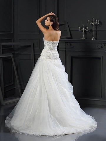 Duchesse-Linie Herzausschnitt Rüschen Ärmellos Lange Organza Brautkleider