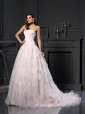 Duchesse-Linie Herzausschnitt Rüschen Ärmellos Lange Organza Brautkleider