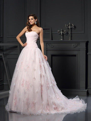 Duchesse-Linie Herzausschnitt Rüschen Ärmellos Lange Organza Brautkleider