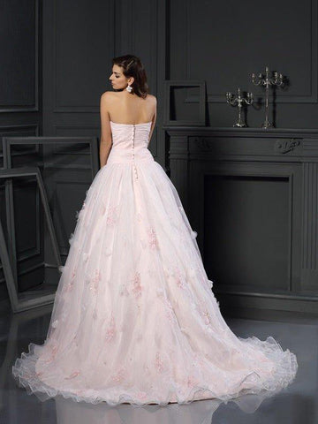 Duchesse-Linie Herzausschnitt Rüschen Ärmellos Lange Organza Brautkleider