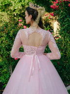 Ballkleid Tüll U-Ausschnitt Spitze Lange Ärmel Ballkleider