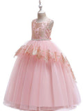 Ball Gown Tulle Sleeveless Jewel Neck Pageant Flower Girl Dresses - photo 1