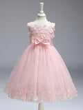 NumberSea - Ball Gown Tulle Sleeveless Jewel Neck Wedding Party Flower Girl Dresses With Bow