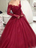 Vestidos de baile com decote em V, mangas compridas, comprimento até ao chão, renda e tule