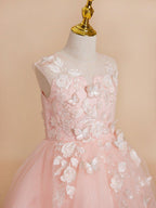 NumberSea - Ball - Gown/Princess Tulle Asymmetrical Pink Flower Girl Dress