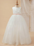NumberSea - Ball - Gown/Princess Tulle Floor - length Ivory Flower Girl Dress