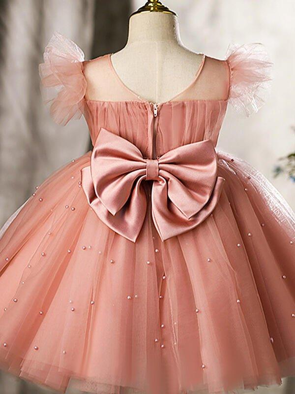 NumberSea - Ball - Gown/Princess Tulle Knee - length Pearl Pink Flower Girl Dress