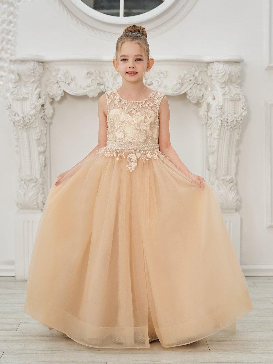 NumberSea - Ball - Gown/Princess Tulle Sweep Train Champagne Flower Girl Dress