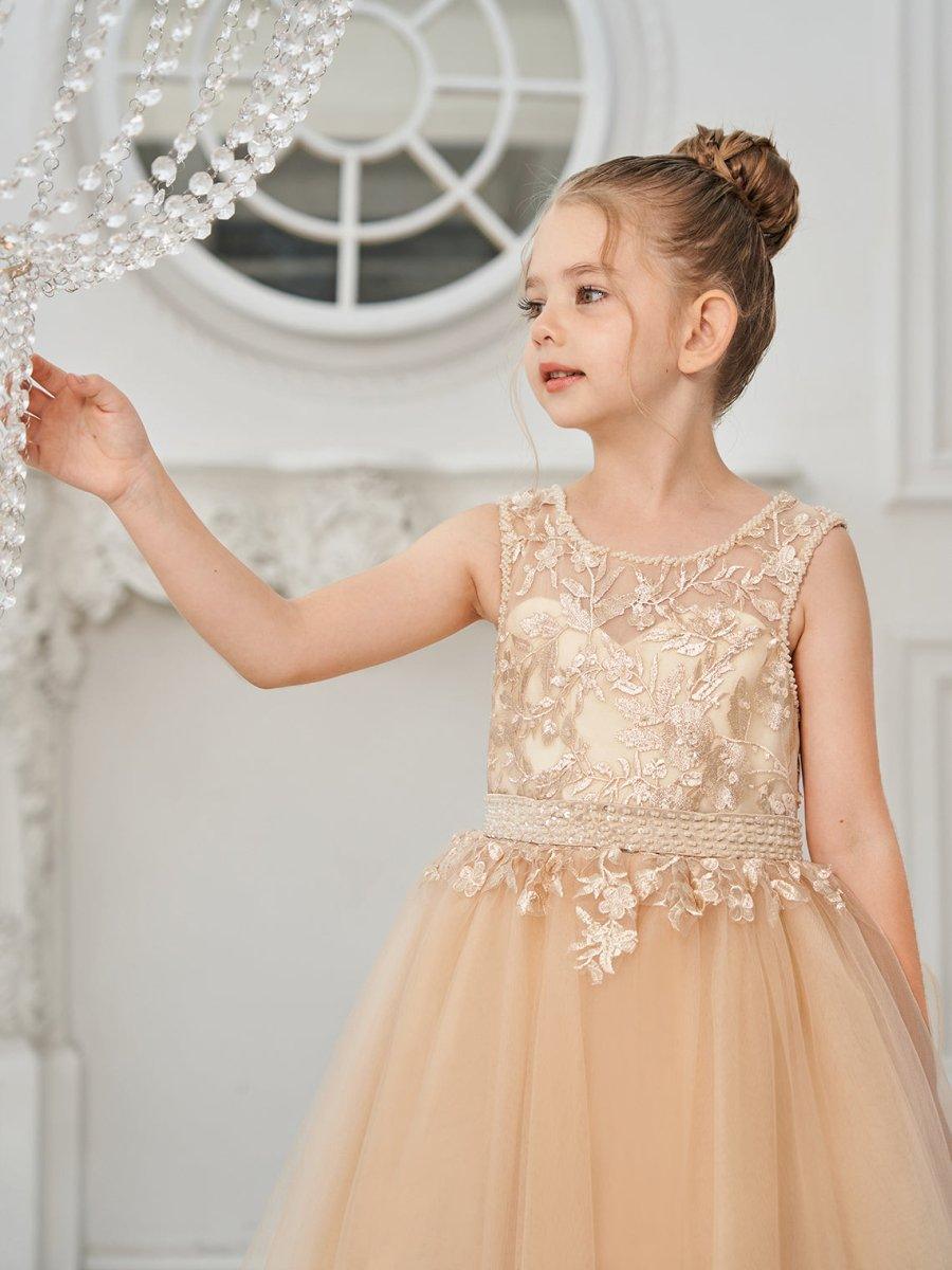 NumberSea - Ball - Gown/Princess Tulle Sweep Train Champagne Flower Girl Dress