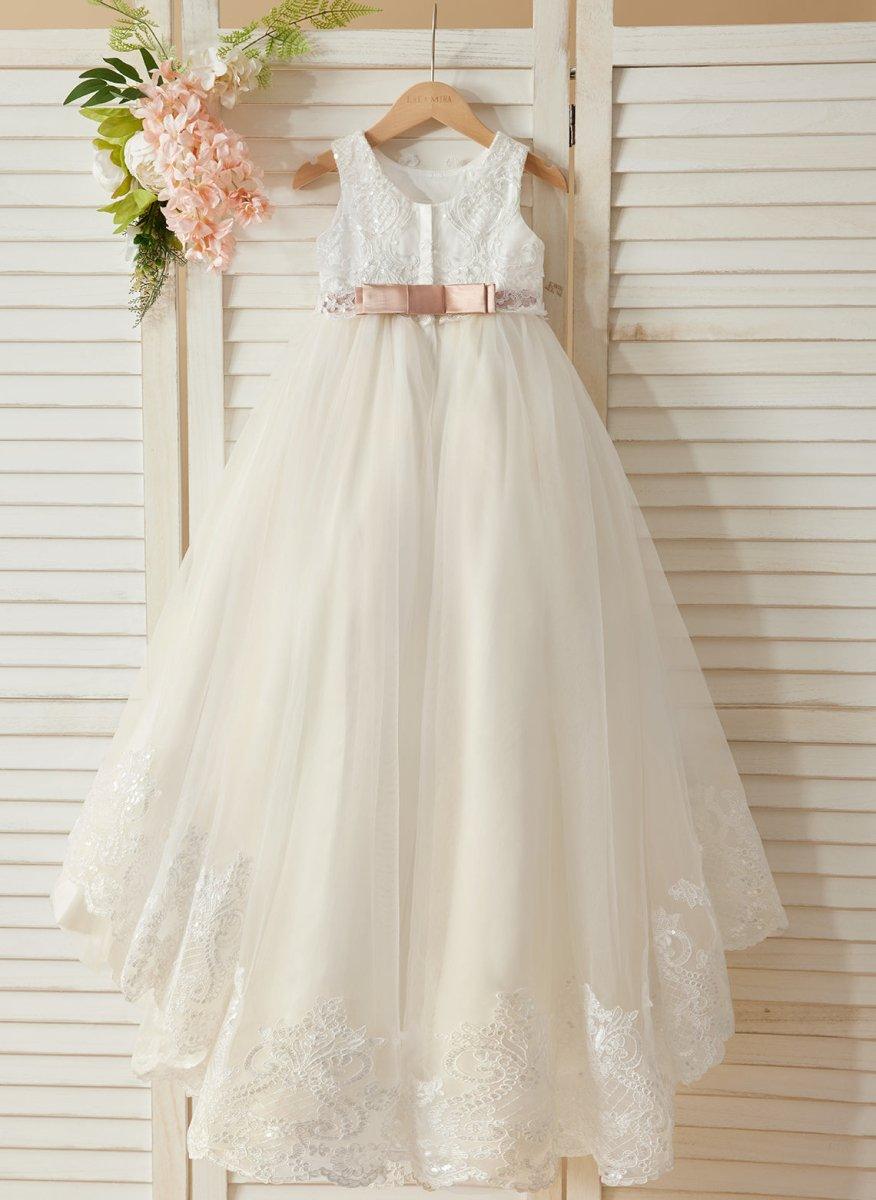 NumberSea - Ball - Gown/Princess Tulle Sweep Train Ivory Flower Girl Dress