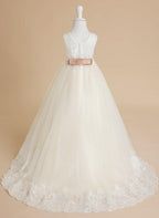 NumberSea - Ball - Gown/Princess Tulle Sweep Train Ivory Flower Girl Dress