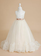 NumberSea - Ball - Gown/Princess Tulle Sweep Train Ivory Flower Girl Dress