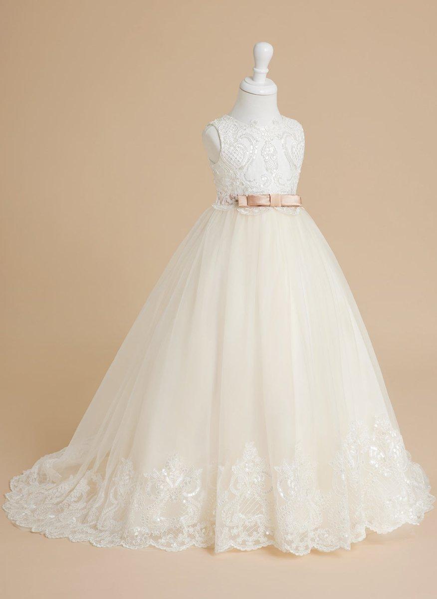 NumberSea - Ball - Gown/Princess Tulle Sweep Train Ivory Flower Girl Dress