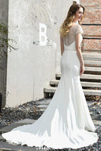 Bateau-Kurzarmfigur-Meerjungfrau-Brautkleid Satin Brautkleid Sweep/Trump Zug