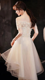 Champagner Tüll High-Low-Abschlussballkleid Champagner Abendkleid Y983