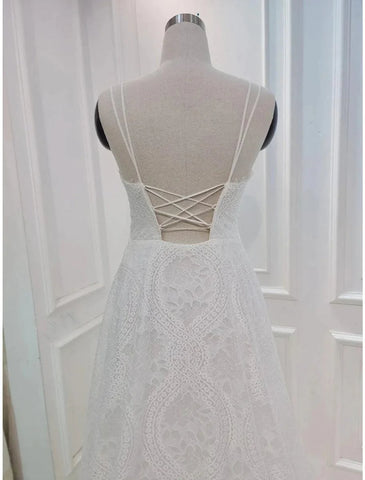 Strand Boho Brautkleider Kapelle Zug A-Linie Ärmellos Herzausschnitt Spitze Mit Falten