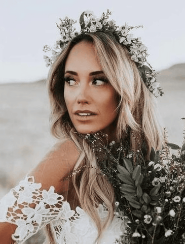 Strand Boho Brautkleider Kapelle Zug Trompete/Meerjungfrau Kurzarm Schulterfrei Spitze Mit Applikationen Volltonfarbe