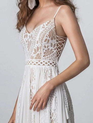 Strand Boho Brautkleider Hofschleppe A-Linie Ärmellos V-Bügel Chiffon Mit Quaste