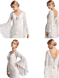 Strand Boho Brautkleider Hofschleppe Trompete/Meerjungfrau Langarm V-Ausschnitt Spitze Brautanzüge mit Quaste