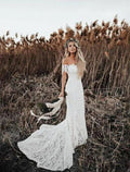 Strand Boho Brautkleider Meerjungfrau/Trompete Schulterfrei Flügelärmeln Kapelle Schleppe Spitze Brautkleider Mit Applikationen Einfarbig