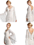 Strand Boho Brautkleider Trompete/Meerjungfrau V-Ausschnitt Langarm Pinsel Schleppe Spitze Brautkleider Mit Quaste