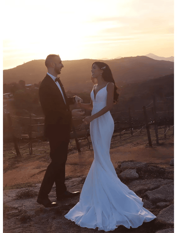 Strand Offener Rücken Boho Brautkleider Hofschleppe Trompete/Meerjungfrau Ärmellos Spaghettiträger Chiffon Mit Applikationen Volltonfarbe