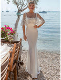 Abiti da Sposa Casual Spiaggia Schiena Aperta Strascico Spazzolato Modellante Sirena/Trumpet Senza Maniche Scollo Quadrato Satin con Bottoni e Perline