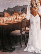 Beach Sexy Boho Wedding Dresses Sweep / Brush Train A-Line Long Sleeve V Neck Lace With Appliques Split Front