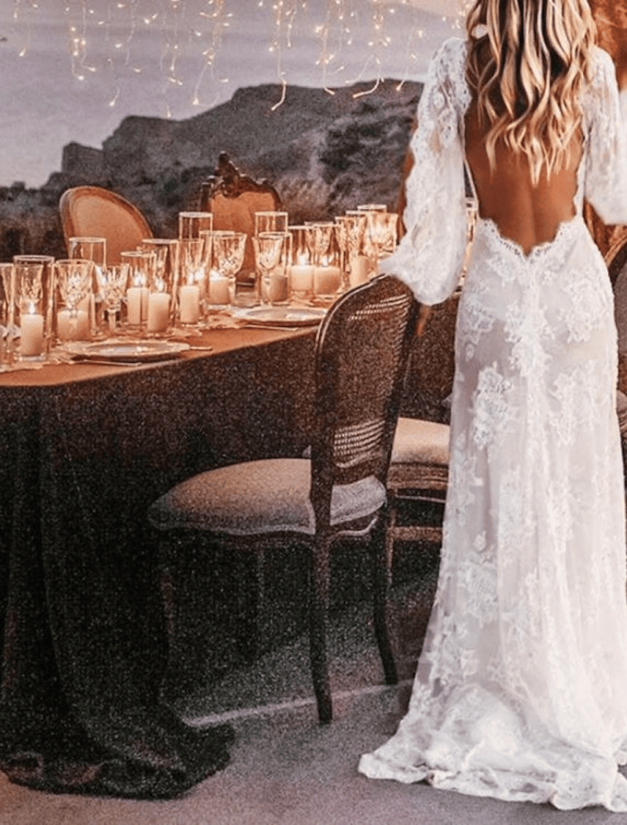 Beach Sexy Boho Wedding Dresses Sweep / Brush Train A-Line Long Sleeve V Neck Lace With Appliques Split Front