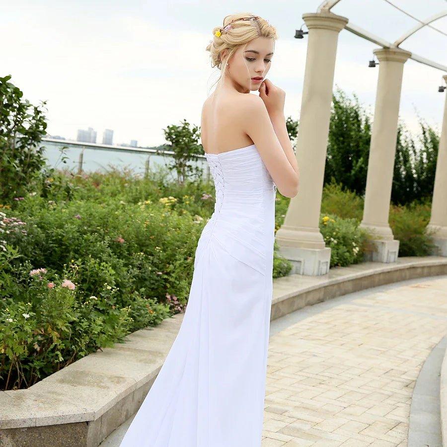Beach Wedding Dress Pleats Crystal Belt Chiffon  Dresses