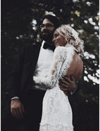 Beach Wedding Dresses Court Train Mermaid / Trumpet Long Sleeve High Neck Lace With Appliques Solid Color&nbsp;