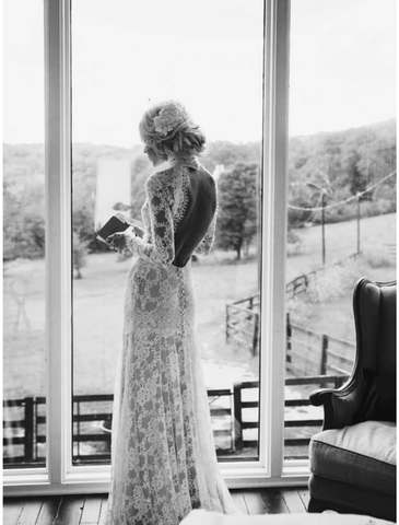 Beach Wedding Dresses Court Train Mermaid / Trumpet Long Sleeve High Neck Lace With Appliques Solid Color&nbsp;