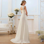 Beach Wedding Dresses Plus Size Cap Sleeve Applique Chiffon Bridal  Gown