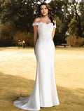 Strand-Brautkleider Sweep / Pinsel Zug Ballkleid Ärmellos Off Shoulder Spitze mit Applikationen