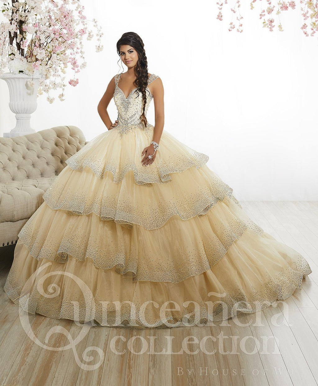 Tiered Cap Sleeve Quinceanera Dress by House of Wu 26880