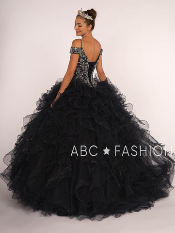 Ballkleid mit Perlen und kalten Schultern und Rüschenrock von Elizabeth K GL2516