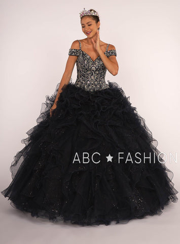 Ballkleid mit Perlen und kalten Schultern und Rüschenrock von Elizabeth K GL2516
