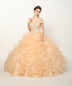 Ruffled Cold Shoulder Ball Gown by Juliet 1421