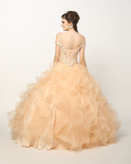 Ruffled Cold Shoulder Ball Gown by Juliet 1421
