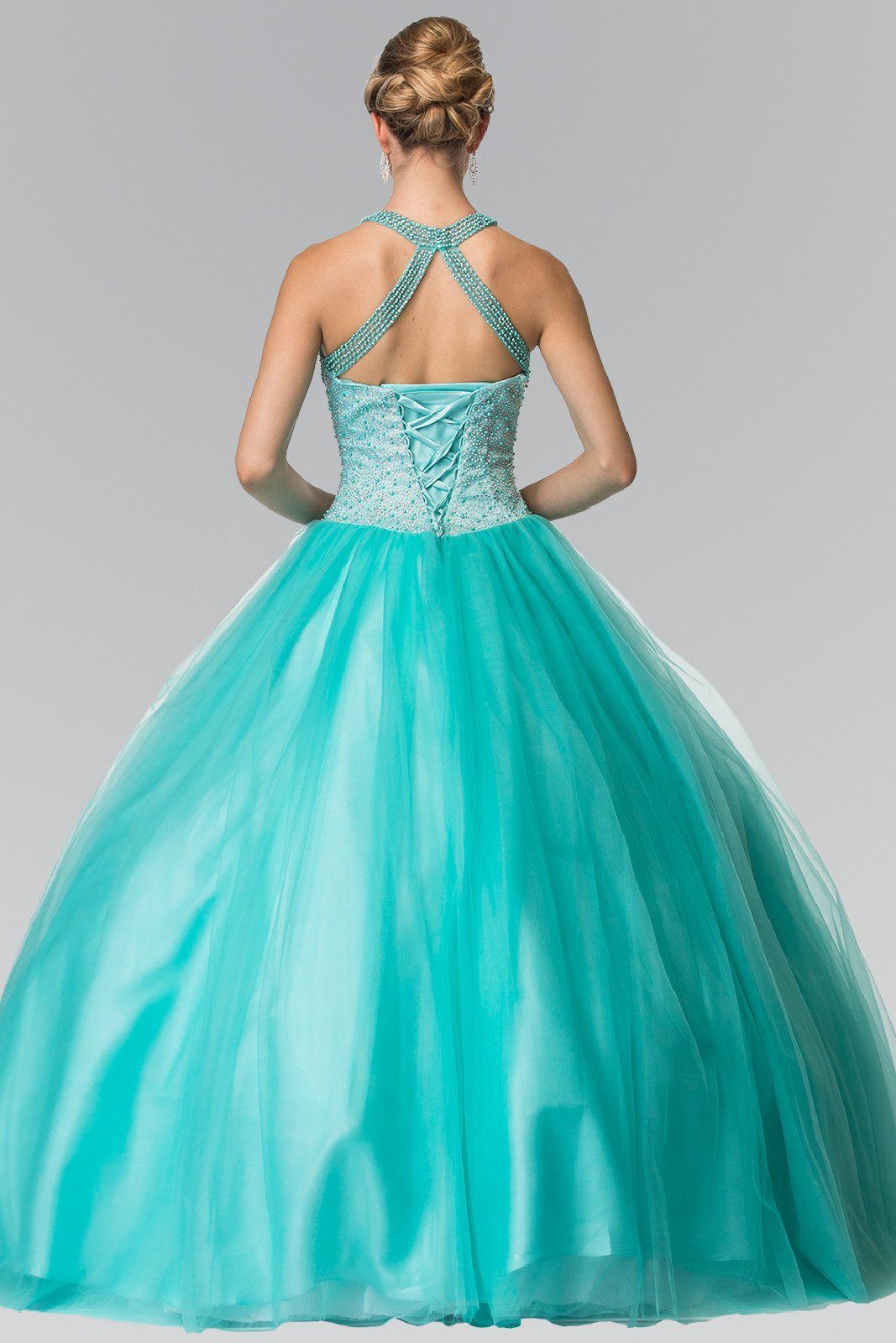 Beaded Halter Illusion Ballgown by Elizabeth K GL2309